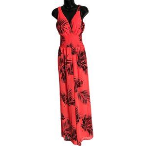 Arden B. Sz M V-Neck Sleeveless Wide Leg floral neon plunge Orange Jumpsuit
